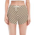 Beige And White Polka Dot Pattern Print Women's Split Running Shorts