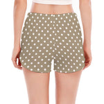 Beige And White Polka Dot Pattern Print Women's Split Running Shorts