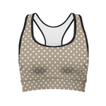 Beige And White Polka Dot Pattern Print Women's Sports Bra
