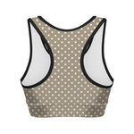 Beige And White Polka Dot Pattern Print Women's Sports Bra