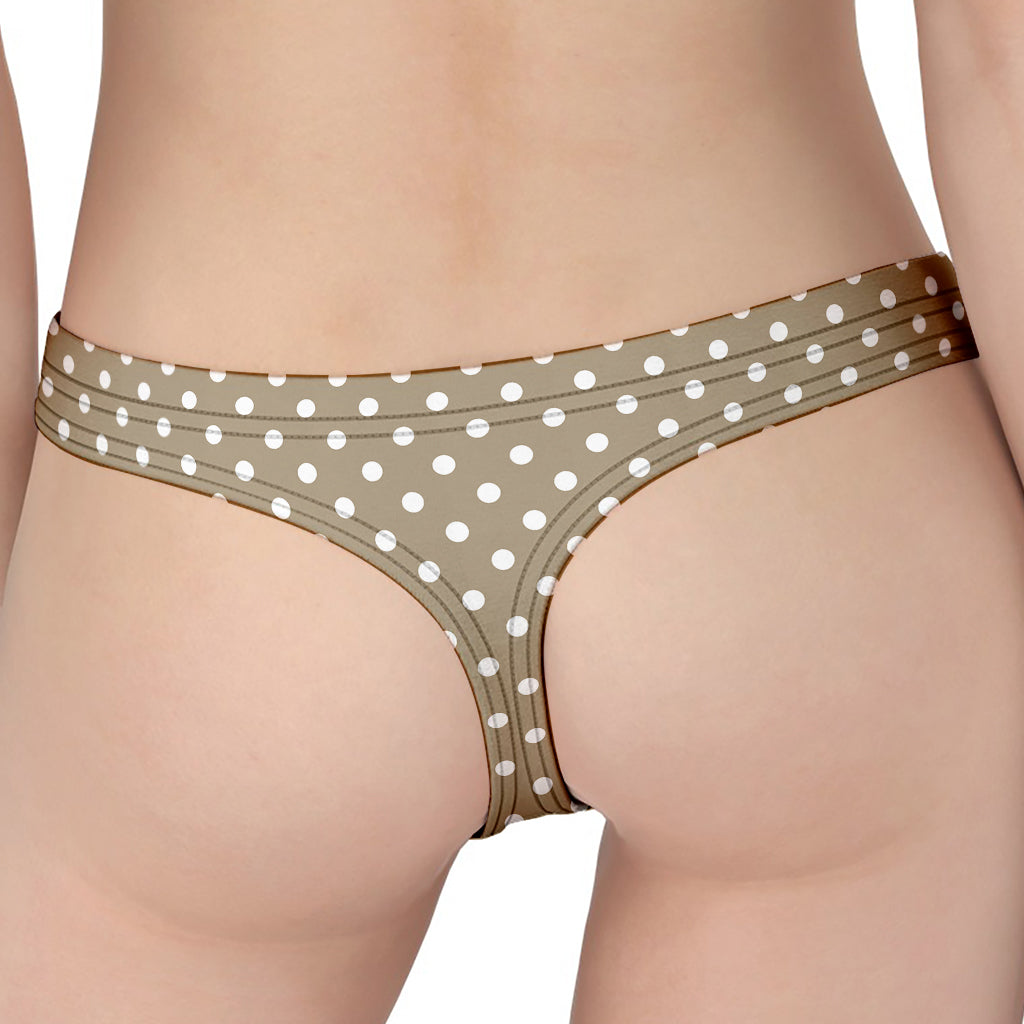 Beige And White Polka Dot Pattern Print Women's Thong