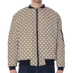 Beige And White Polka Dot Pattern Print Zip Sleeve Bomber Jacket