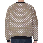 Beige And White Polka Dot Pattern Print Zip Sleeve Bomber Jacket