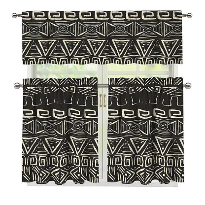 Beige Aztec Pattern Print 3 Piece Kitchen Curtains