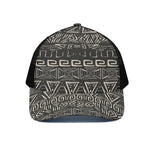 Beige Aztec Pattern Print Black Mesh Trucker Cap