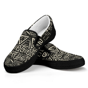 Beige Aztec Pattern Print Black Slip On Sneakers