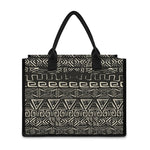 Beige Aztec Pattern Print Canvas Tote Bag