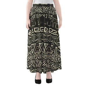 Beige Aztec Pattern Print Chiffon Maxi Skirt