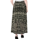 Beige Aztec Pattern Print Chiffon Maxi Skirt