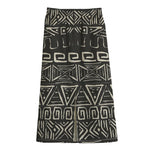 Beige Aztec Pattern Print Cotton Front Slit Maxi Skirt