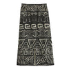 Beige Aztec Pattern Print Cotton Front Slit Maxi Skirt