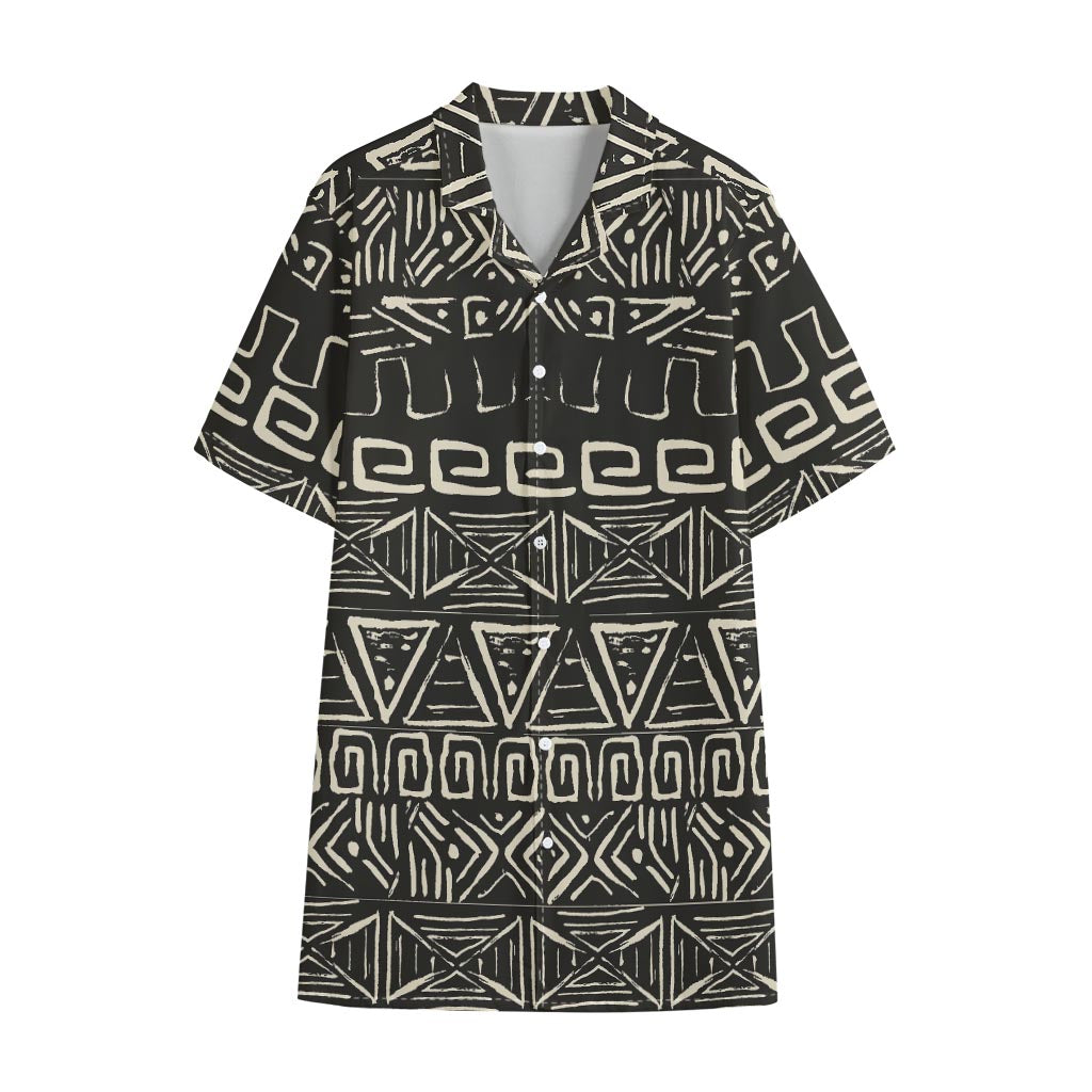 Beige Aztec Pattern Print Cotton Hawaiian Shirt
