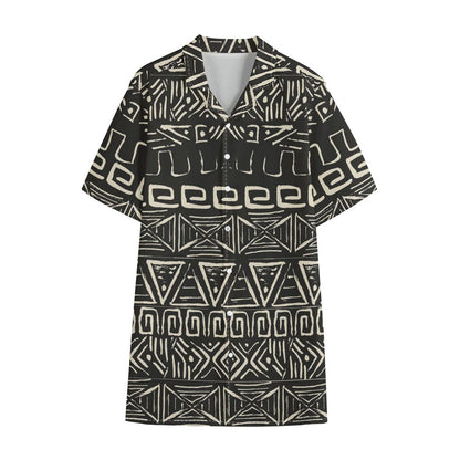 Beige Aztec Pattern Print Cotton Hawaiian Shirt