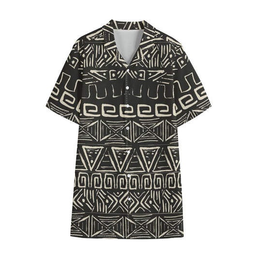 Beige Aztec Pattern Print Cotton Hawaiian Shirt