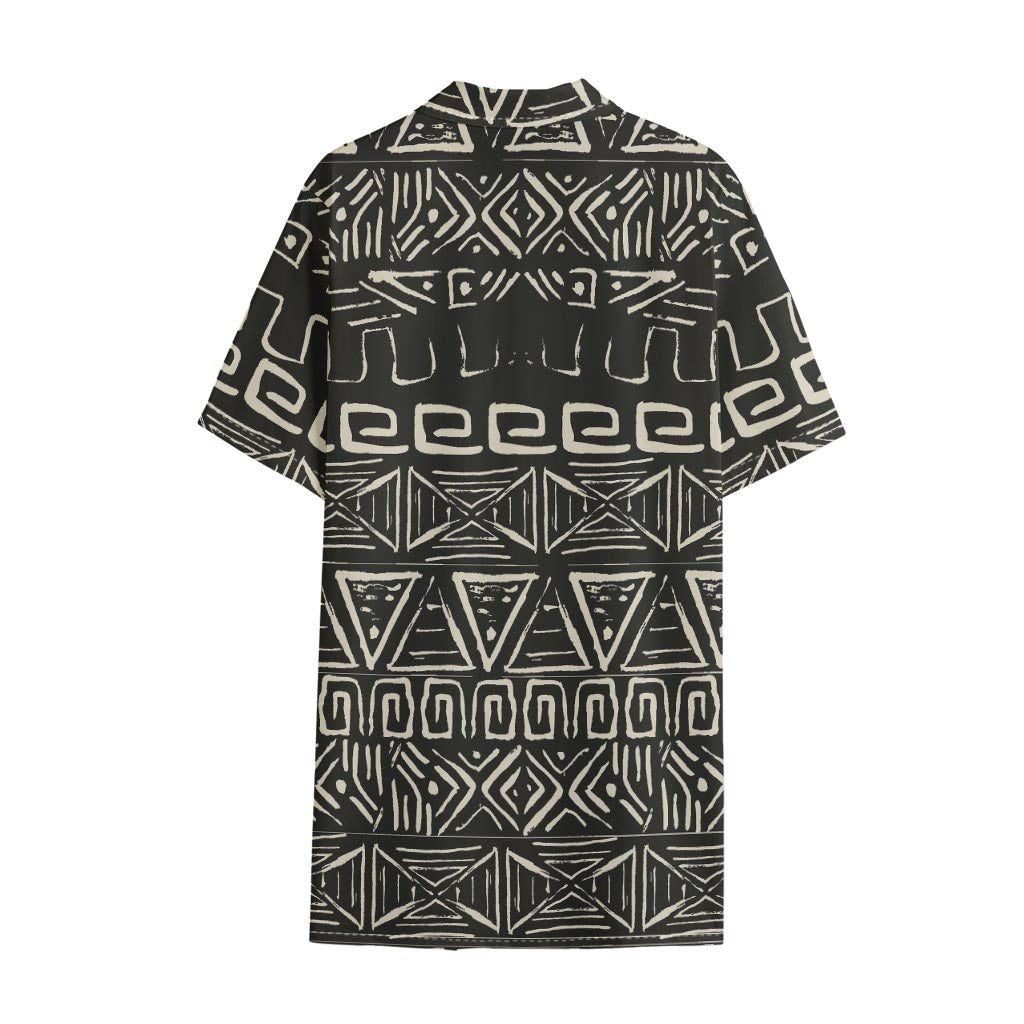 Beige Aztec Pattern Print Cotton Hawaiian Shirt