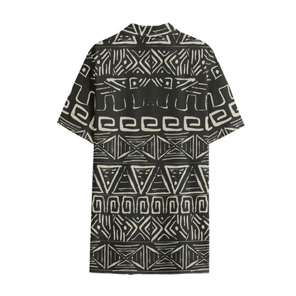 Beige Aztec Pattern Print Cotton Hawaiian Shirt