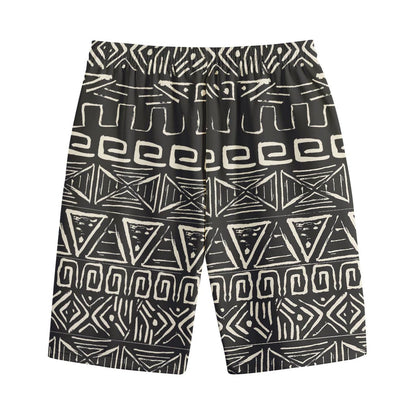 Beige Aztec Pattern Print Cotton Shorts
