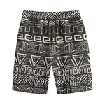 Beige Aztec Pattern Print Cotton Shorts
