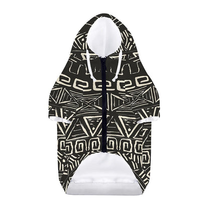 Beige Aztec Pattern Print Dog Zip Up Hoodie