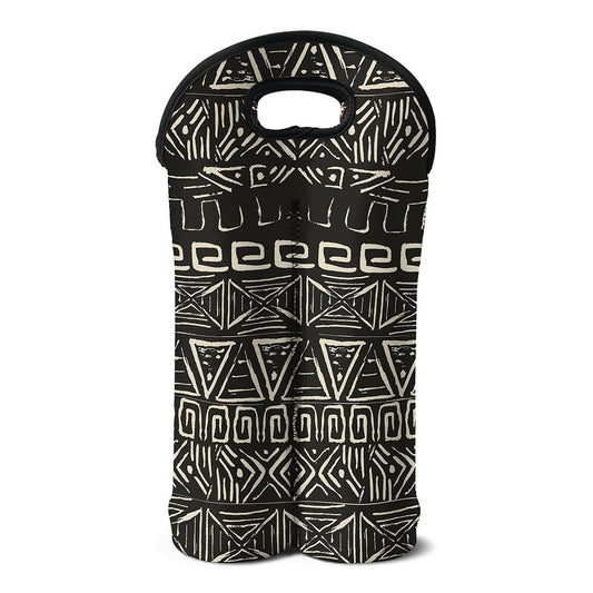 Beige Aztec Pattern Print Double Neoprene Wine Tote