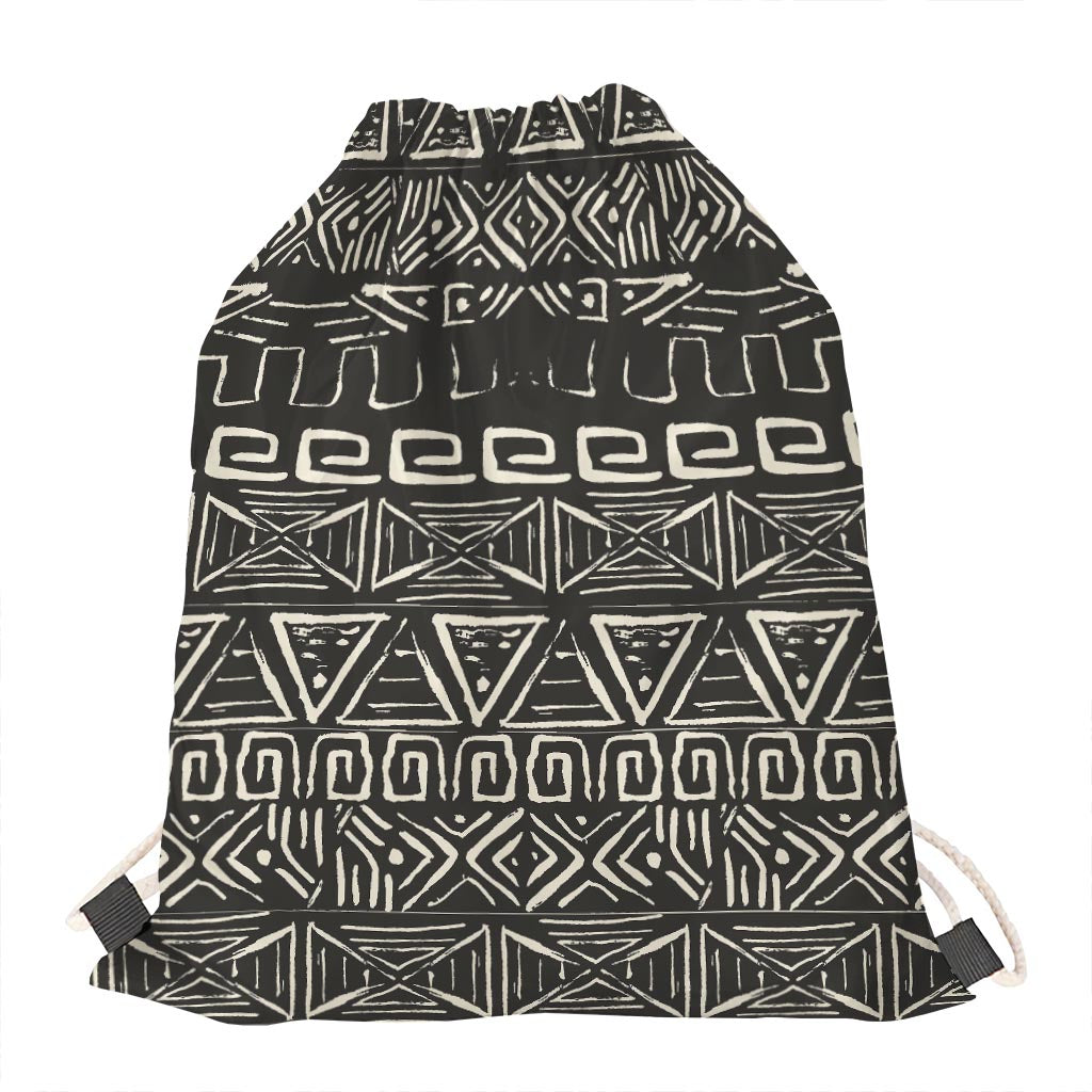 Beige Aztec Pattern Print Drawstring Bag