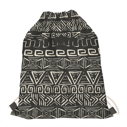 Beige Aztec Pattern Print Drawstring Bag