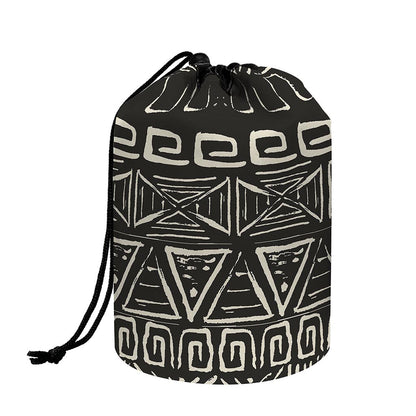 Beige Aztec Pattern Print Drawstring Makeup Bag