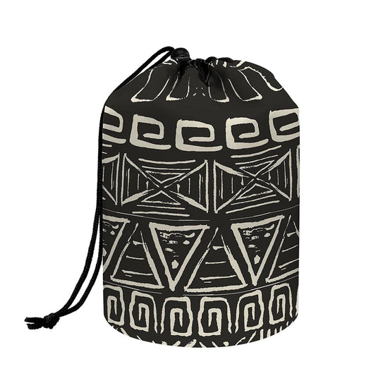 Beige Aztec Pattern Print Drawstring Makeup Bag