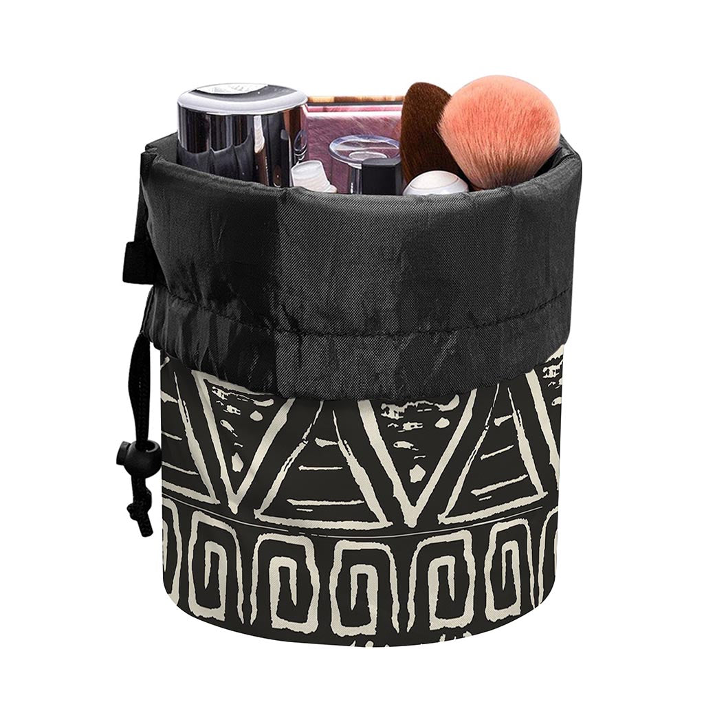 Beige Aztec Pattern Print Drawstring Makeup Bag
