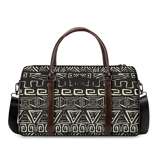 Beige Aztec Pattern Print Duffle Bag