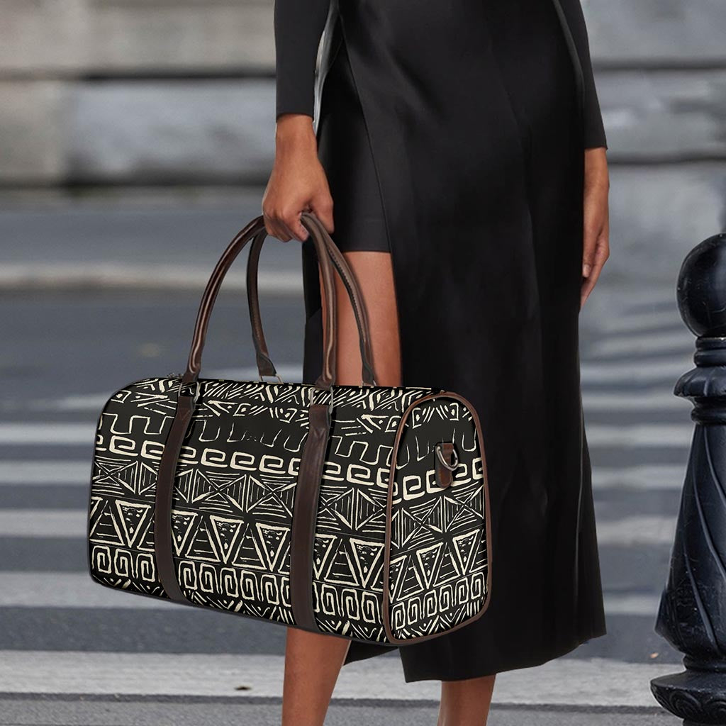 Beige Aztec Pattern Print Duffle Bag