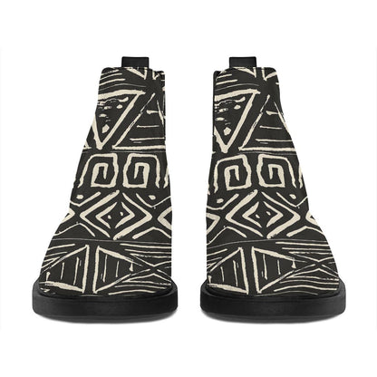 Beige Aztec Pattern Print Flat Ankle Boots