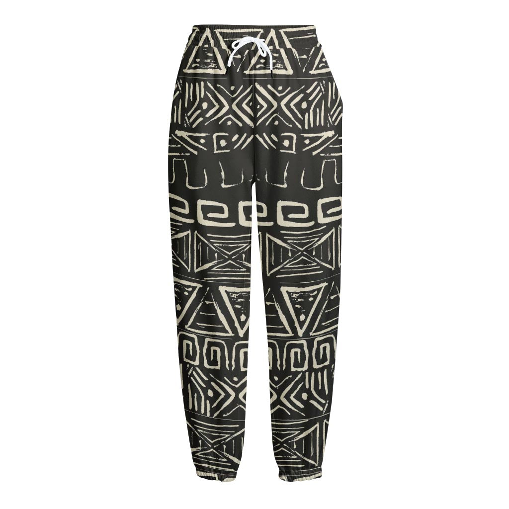 Beige Aztec Pattern Print Fleece Lined Knit Pants
