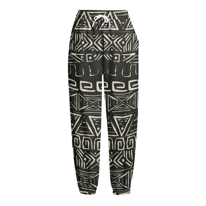 Beige Aztec Pattern Print Fleece Lined Knit Pants