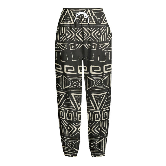 Beige Aztec Pattern Print Fleece Lined Knit Pants