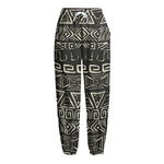 Beige Aztec Pattern Print Fleece Lined Knit Pants