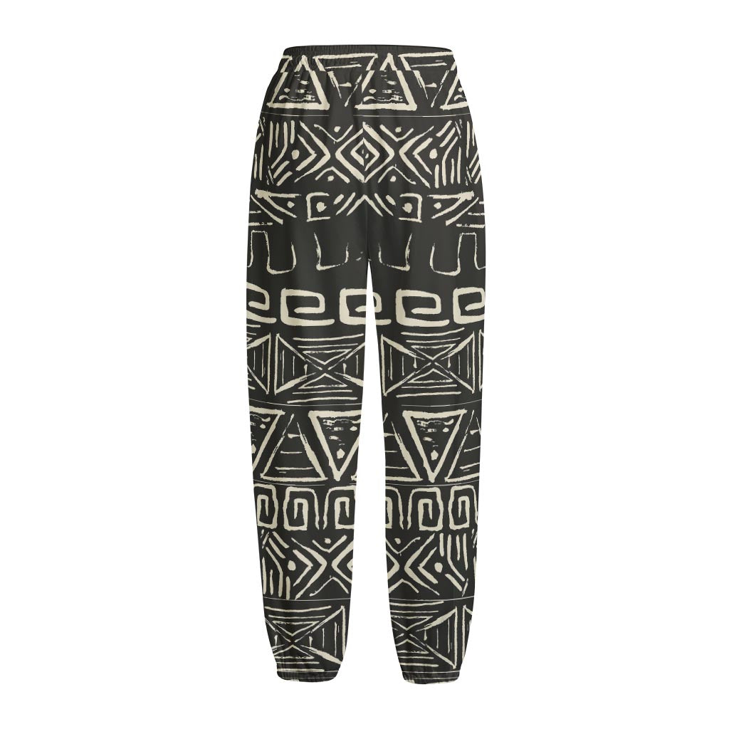Beige Aztec Pattern Print Fleece Lined Knit Pants