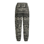 Beige Aztec Pattern Print Fleece Lined Knit Pants