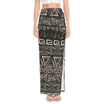 Beige Aztec Pattern Print High Slit Maxi Skirt