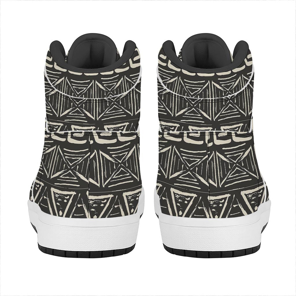 Beige Aztec Pattern Print High Top Leather Sneakers