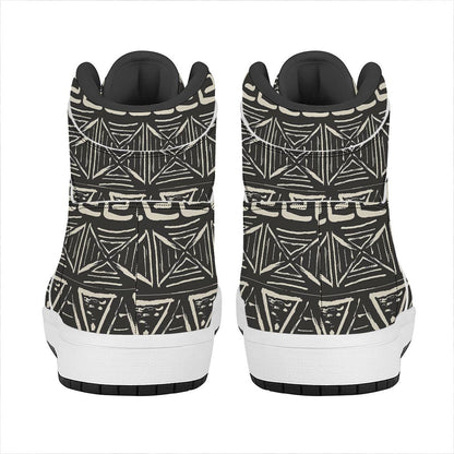 Beige Aztec Pattern Print High Top Leather Sneakers
