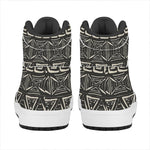 Beige Aztec Pattern Print High Top Leather Sneakers
