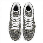 Beige Aztec Pattern Print High Top Leather Sneakers