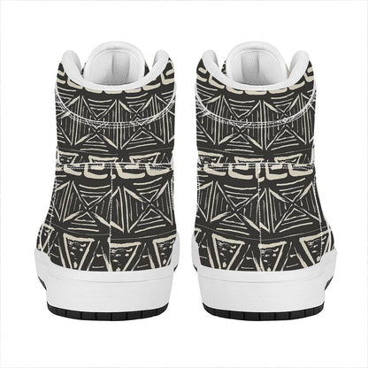 Beige Aztec Pattern Print High Top Leather Sneakers