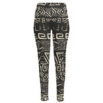 Beige Aztec Pattern Print High-Waisted Pocket Leggings