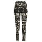 Beige Aztec Pattern Print High-Waisted Pocket Leggings