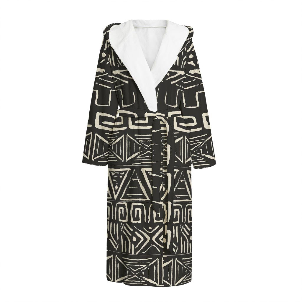 Beige Aztec Pattern Print Hooded Bathrobe