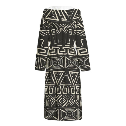 Beige Aztec Pattern Print Hooded Bathrobe