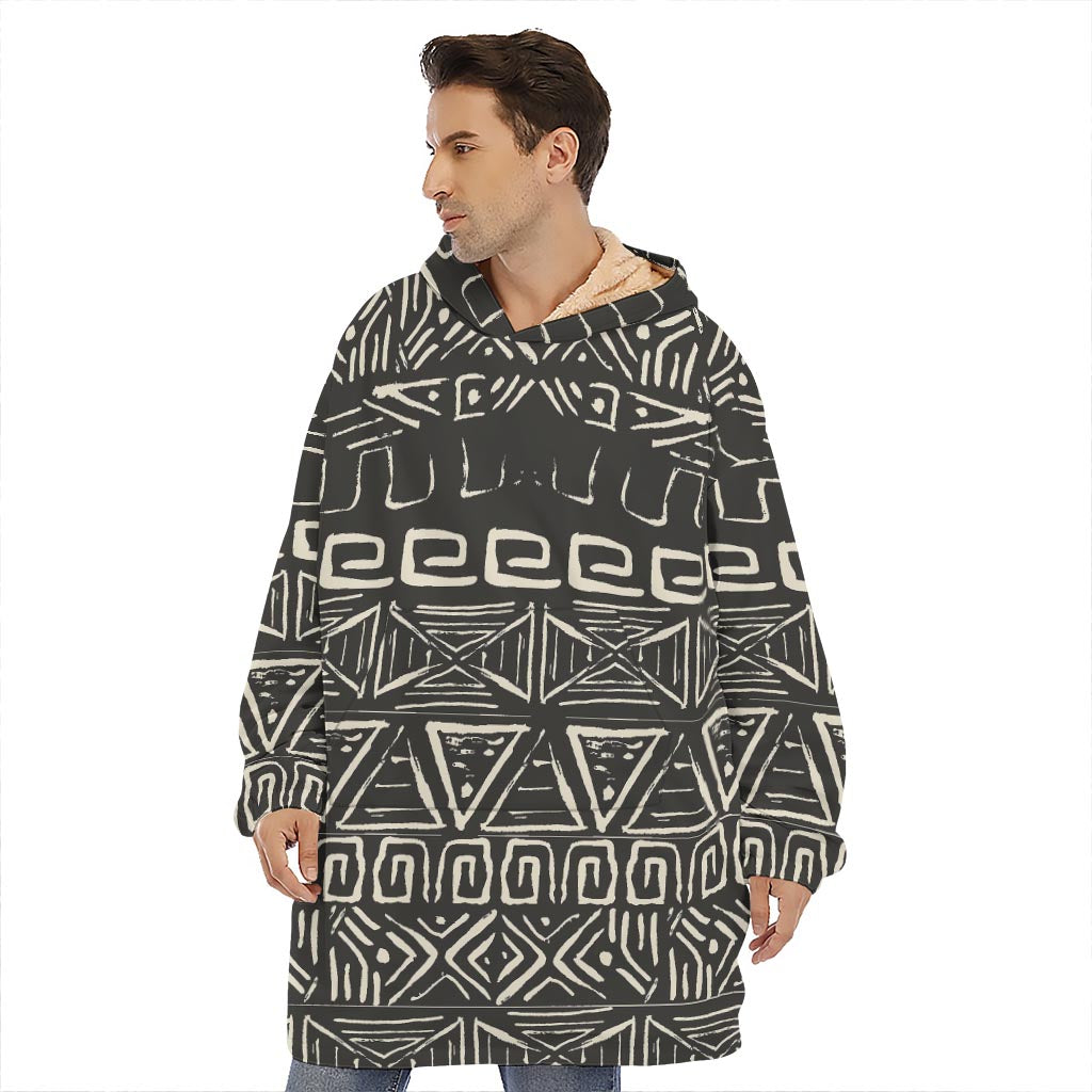 Beige Aztec Pattern Print Hoodie Blanket