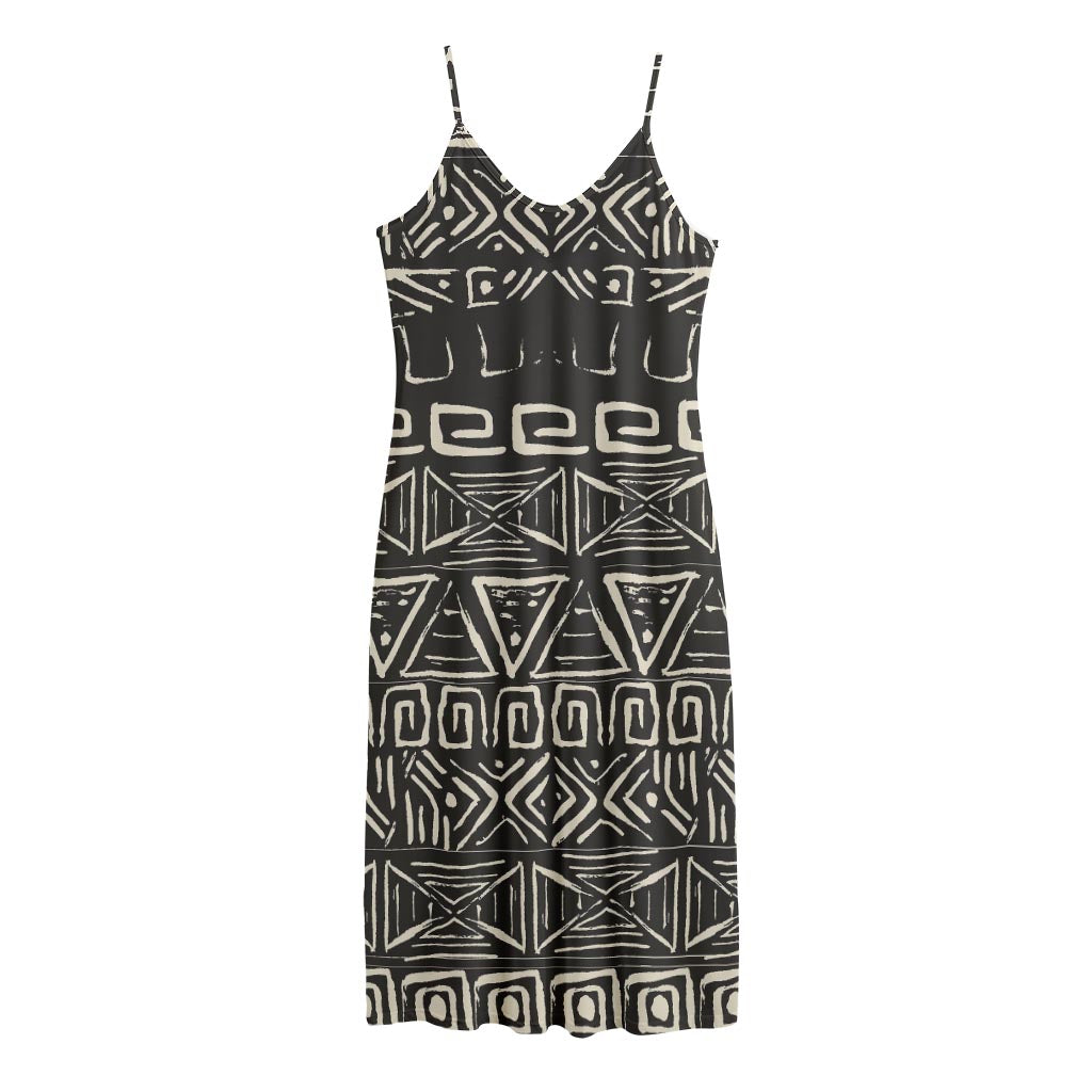 Beige Aztec Pattern Print Jersey Midi Cami Dress